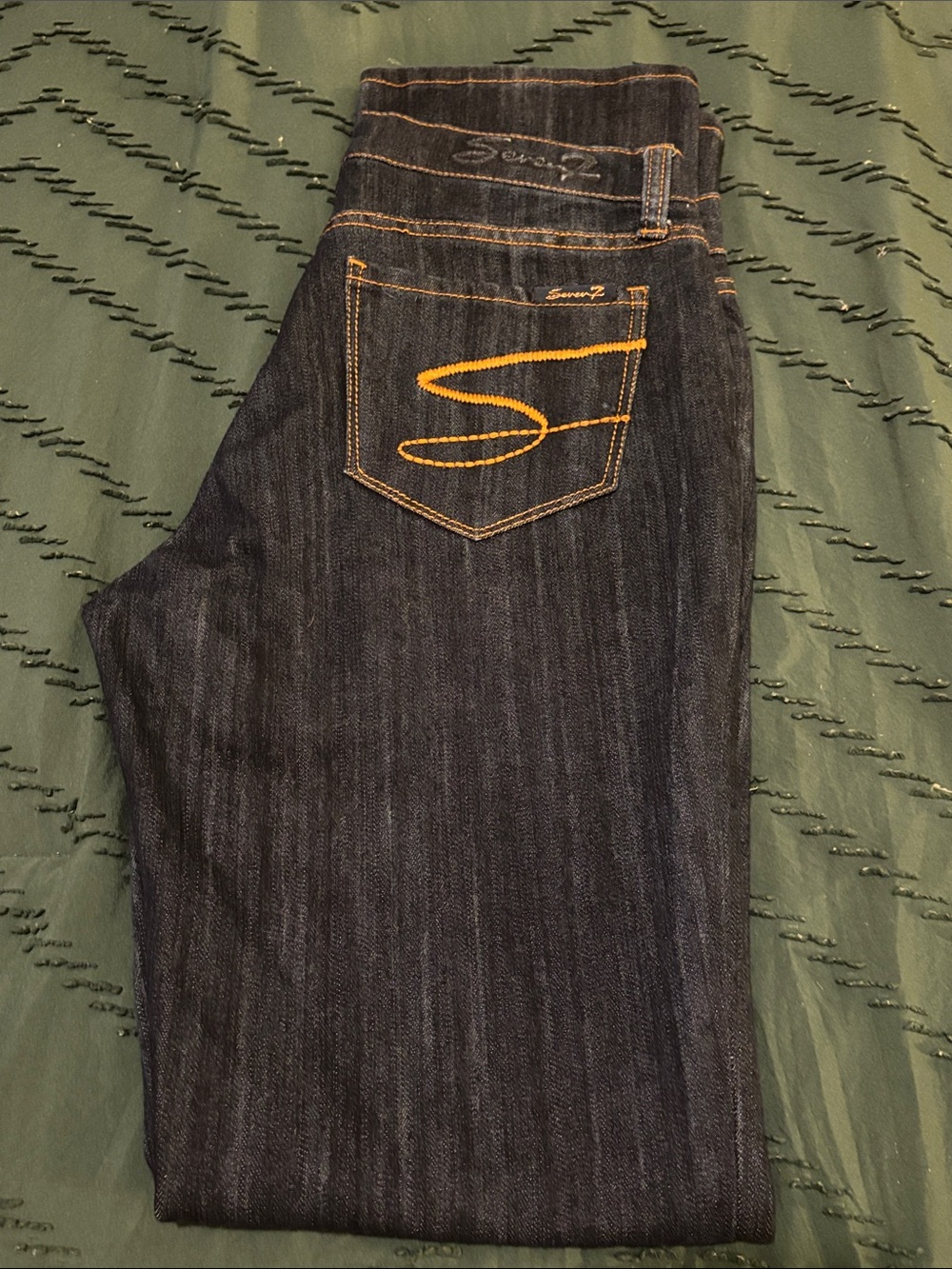 Seven7 Women’s Dark Indigo Jeans with Gold Stitching